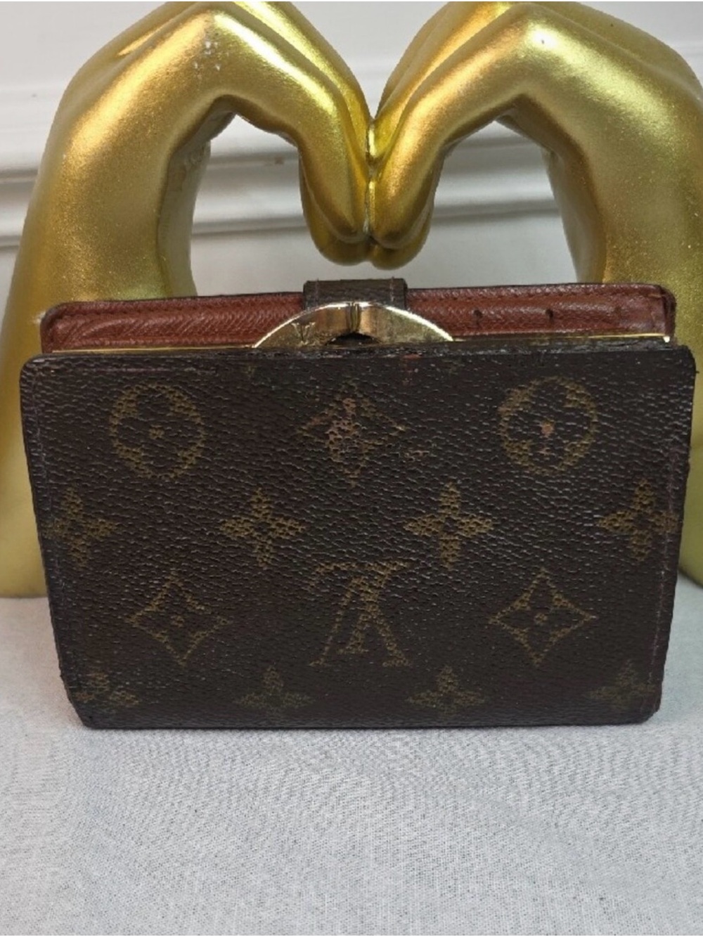 Louis Vuitton LV Vintage Monogram Canvas Bi-Fold Wallet in Dark Brown Kiss Lock